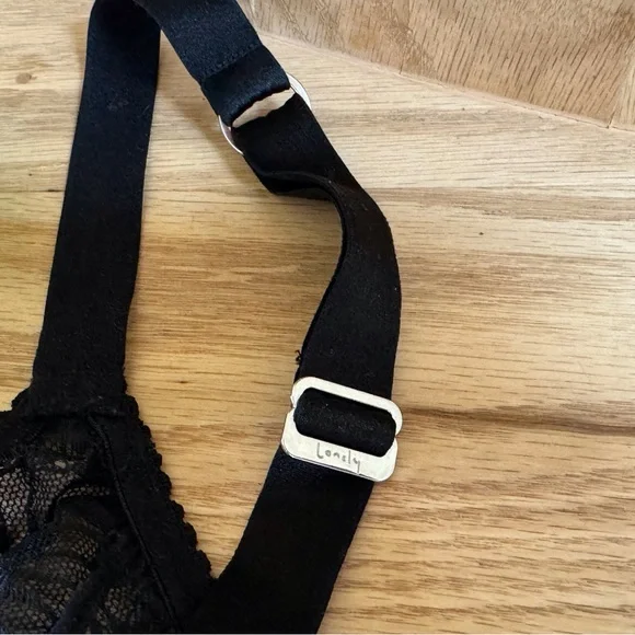 Lace French Plunge Bra 32C Black Front Zip Sheer Underwire - Picture 7 of 10